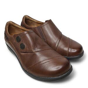 Aetrex Karina Leather Loafers Women's Monk Strap Engraved Button Brown Shoe 7